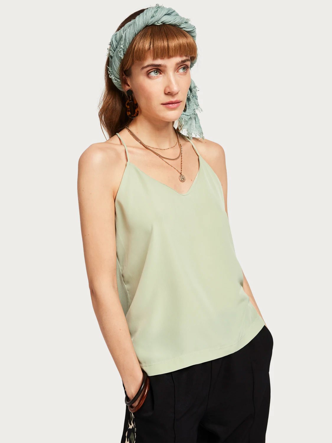 Mixed Woven and Jersey Tank Top